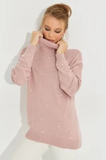 Cool & Sexy Women's Powder Turtleneck Pearl Knitwear Sweater