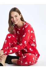 LC Waikiki Crew Neck New Year Themed Long Sleeve Women's Pajama Set