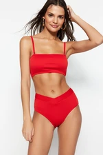 Trendyol Red V-Cut texturált magas derekú normál lábú bikini alsó