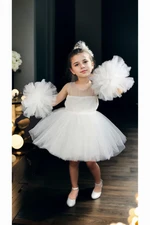 N4732 Dewberry Chiffon Sequined Girls Evening Dress-WHITE