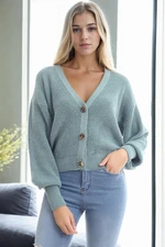 23325 Dewberry 3 Button V-Neck Women Cardigan-NEFTİ