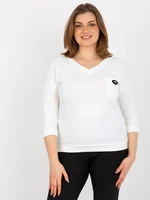 Ecru Plain Plus Size V Blouse With V-Neck