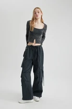 DEFACTO Cool Wide Leg Cargo Gabardine Trousers