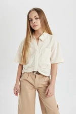 DEFACTO Girls' Crop Cotton Short Sleeve Shirt