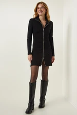 Happiness İstanbul Black Zipper High Neck Mini Knitted Dress