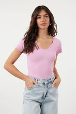 Trendyol Pink Fitted Cotton Stretch Knitted Blouse