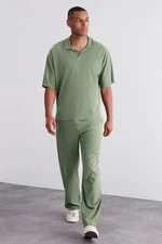 Trendyol Limited Edition Mint Wide Leg Textured Wrinkle-Resistant Hidden Drawstring One Piece Sweatpants