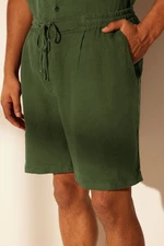 Trendyol Khaki Regular Fit Limited Edition 100% Linen Elastic Waist Shorts & Bermuda