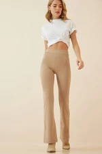 Happiness İstanbul Women's Cream Wide Leg Knitted Pants