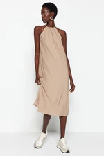 Trendyol Mink Shift/Plain Zero Sleeve Midi Pleated Knitted Dress