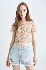 DEFACTO Slim Fit Crew Neck Floral Print Short Sleeve T-Shirt