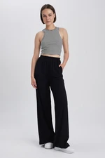 DEFACTO Wide Leg High Waist Standard Crinkle Viscose Trousers