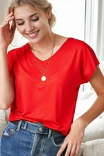 77002 Dewberry V-Neck Basic Women T-Shirt-RED