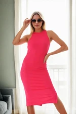 19115 Dewberry Midi Length Pencil Formed Women Dress-FUCHSIA