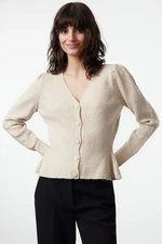 Trendyol Beige Flounced Hem Knitwear Cardigan