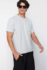 Trendyol Basic Gray Relaxed/Comfortable Fit Textured Waffle Pocket Labeled Short Sleeve T-Shirt