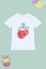 Trendyol White Girl Fruit Patterned Cotton Knitted T-Shirt