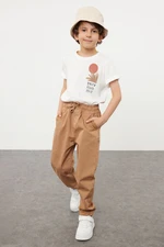 Trendyol Boy Camel Elastic Waist and Tied School Woven Trousers