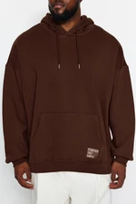 Trendyol Brown Plus Size Hooded Labeled Fleece/Warm Sweatshirt