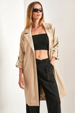 Bianco Lucci Women's Sleeve Folded Belted Trench Coat