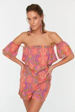 Trendyol Ethnic Pattern Carmen Collar Beach Blouse-Beach Shorts Set