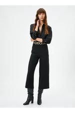 Koton Fabric Trousers Wide Crop Leg High Waist Zipper.