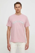 Bavlnené tričko Pepe Jeans CLEMENT pánsky, ružová farba, s potlačou, PM509220
