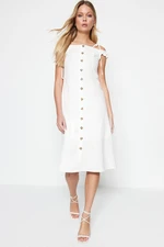 Trendyol Ecru Vysoké A Cut Midi Woven Carmen Collar Woven Dress