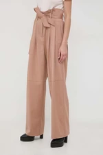 Vlnené nohavice Pinko béžová farba, široké, vysoký pás, 102203.A1B3