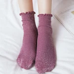 British Vintage Glitter Women's Socks Cotton Women Daily Basic Shining Rib Surface Sweet Socks Girls Summer Ankle Socks Women