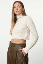 Trendyol Stone Soft Texture Crop Knit Sweater