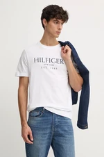 Bavlněné tričko Tommy Hilfiger bílá barva, s potiskem, MW0MW36499