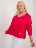 Plus size red casual blouse with 3/4 sleeves