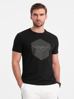 Ombre Men's geometric and logo printed cotton t-shirt - black