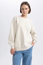 DEFACTO Back to School Oversize Fit Wide Pattern Crew Neck Thick Fabric Basic Plain Sweatshirt