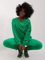 Green casual velour set with sweatshirt