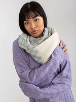 Women's checkered winter scarf Ecru-blue