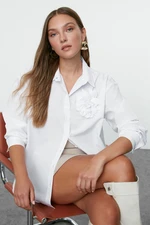 Trendyol Ecru Oversize Wide Fit Shirt with Rose Detail on the Front