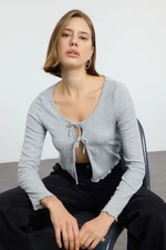 Trendyol Grey Tie Detailed Fitted/Fits on Body Flexible Knitted Blouse