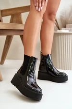 Patent Leather Women's Ankle Boots With Platform And Wedge Insulated Black Wloedia