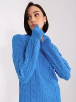 Blue loose turtleneck with cables