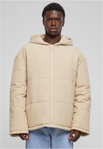 Men's Block Puffer Jacket Beige Hooded Jacket