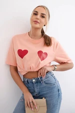 Cotton blouse with apricot heart print