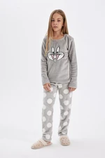 DEFACTO Girls Pajama Set Looney Tunes Plush Long Sleeve Top Long Bottom