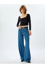 Koton Wide Leg Jeans Standard Waist Stone Buttoned Pocket - Wide Leg Jeans