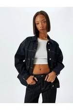 Koton Oversize Denim Jacket with Stitching Detail, Classic Collar, Buttoned Pockets