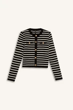 DEFACTO Regular Fit Crew Neck Striped Buttoned Knitwear Cardigan