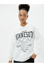 Koton Polo Neck Sweatshirt Oversize College Themed Printed Cotton Blend