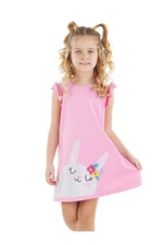 Denokids Rabbit Ruffle Cotton Girl's Pink Summer Dress