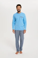 Jaromir men's pajamas with long sleeves, long pants - blue/print